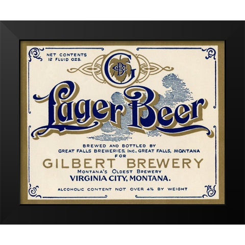 Gilbert Brewery Lager Beer Black Modern Wood Framed Art Print by Vintage Booze Labels