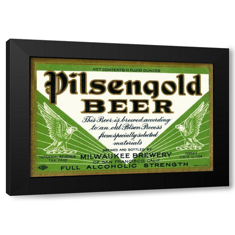 Pilsengold Beer Black Modern Wood Framed Art Print with Double Matting by Vintage Booze Labels