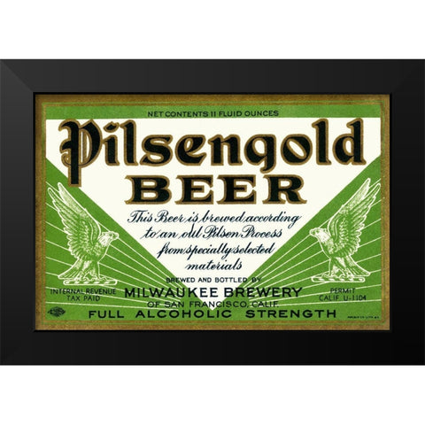 Pilsengold Beer Black Modern Wood Framed Art Print by Vintage Booze Labels