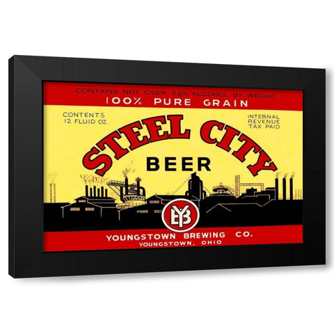 Steel City Beer Black Modern Wood Framed Art Print by Vintage Booze Labels