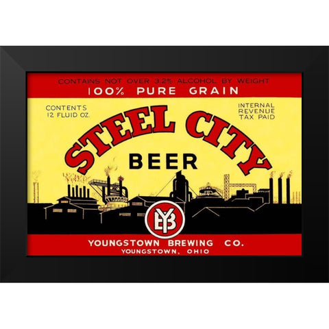 Steel City Beer Black Modern Wood Framed Art Print by Vintage Booze Labels