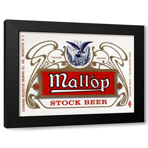 Maltop Stock Beer Black Modern Wood Framed Art Print by Vintage Booze Labels