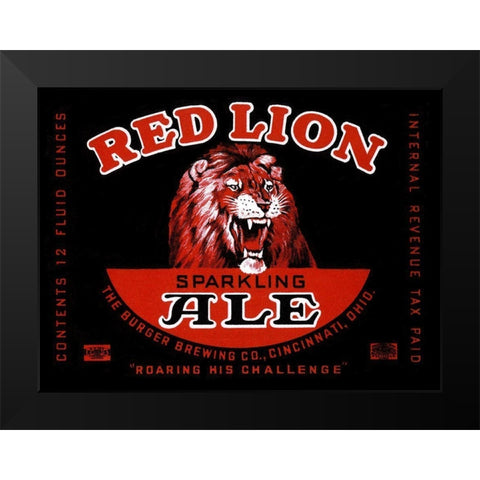Red Lion Ale Black Modern Wood Framed Art Print by Vintage Booze Labels