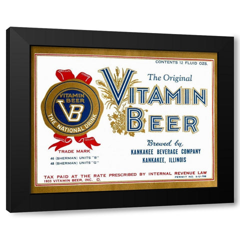 Vitamin Beer Black Modern Wood Framed Art Print by Vintage Booze Labels