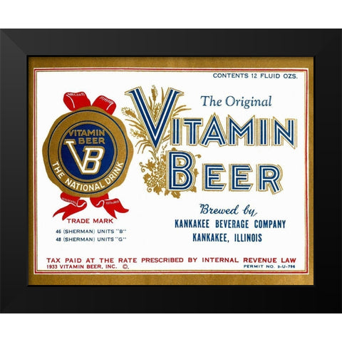 Vitamin Beer Black Modern Wood Framed Art Print by Vintage Booze Labels