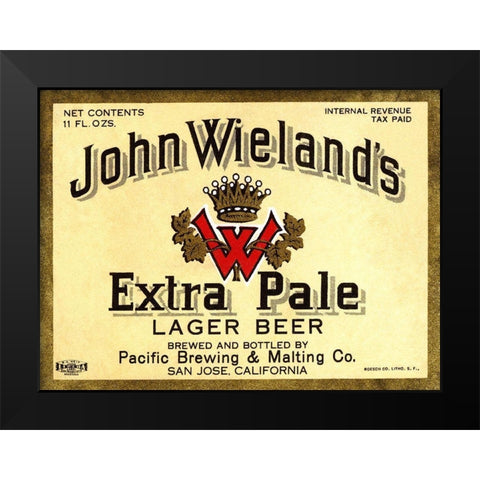 John Wielands Extra Pale Lager Beer Black Modern Wood Framed Art Print by Vintage Booze Labels