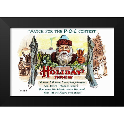 Holiday Brew Black Modern Wood Framed Art Print by Vintage Booze Labels