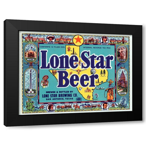 Lone Star Beer Black Modern Wood Framed Art Print with Double Matting by Vintage Booze Labels