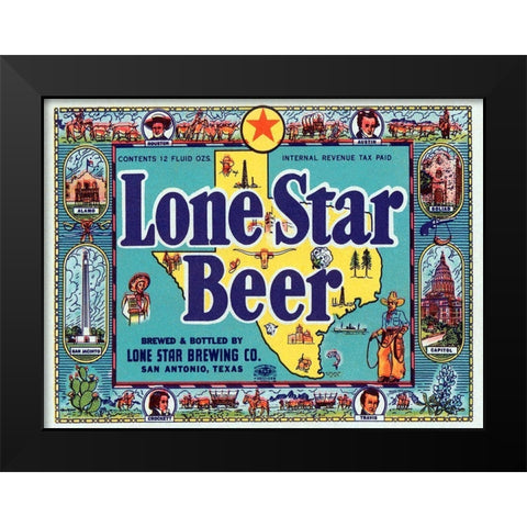 Lone Star Beer Black Modern Wood Framed Art Print by Vintage Booze Labels