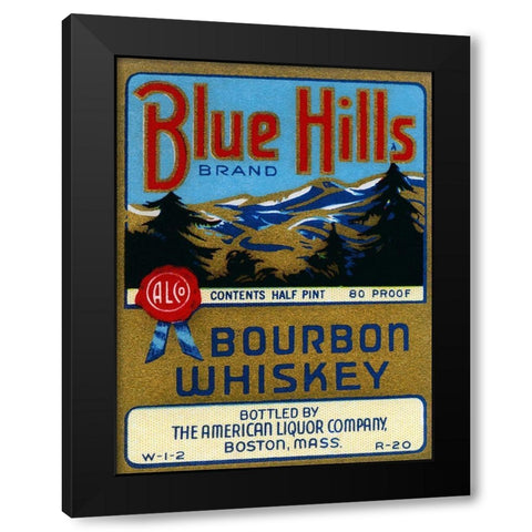 Blue Hills Bourbon Whiskey Black Modern Wood Framed Art Print by Vintage Booze Labels