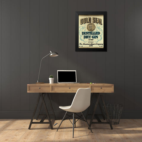 Gold Seal Distiller Dry Gin Black Modern Wood Framed Art Print by Vintage Booze Labels