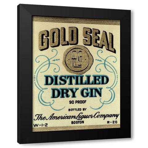 Gold Seal Distiller Dry Gin Black Modern Wood Framed Art Print by Vintage Booze Labels