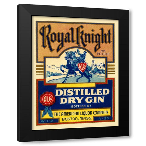 Royal Knight Distilled Dry Gin Black Modern Wood Framed Art Print by Vintage Booze Labels