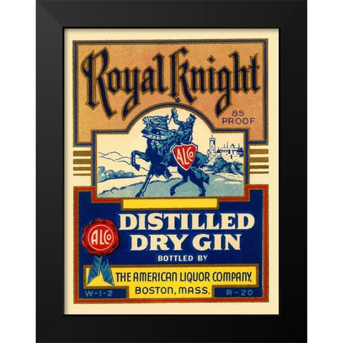 Royal Knight Distilled Dry Gin Black Modern Wood Framed Art Print by Vintage Booze Labels