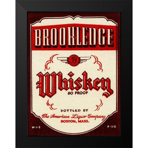 Brookledge Whiskey Black Modern Wood Framed Art Print by Vintage Booze Labels