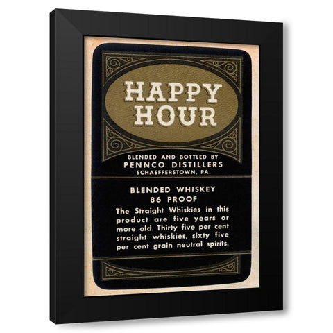 Happy Hour Blended Whiskey Black Modern Wood Framed Art Print by Vintage Booze Labels