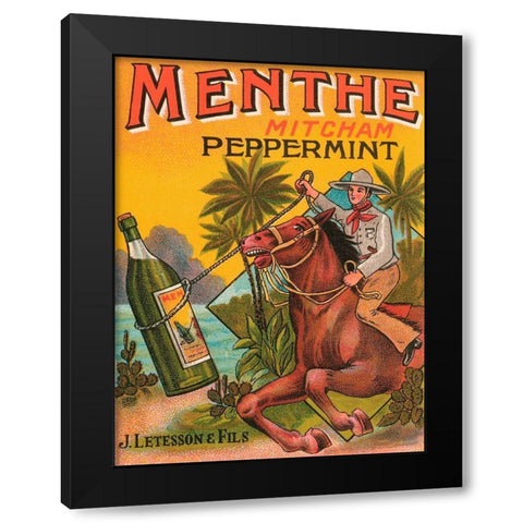 Menthe Peppermint Black Modern Wood Framed Art Print with Double Matting by Vintage Booze Labels