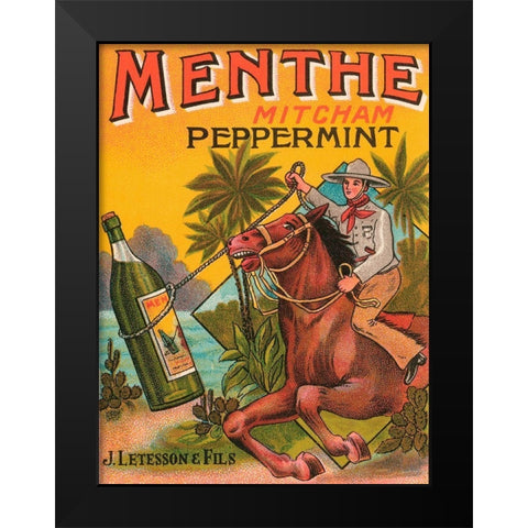 Menthe Peppermint Black Modern Wood Framed Art Print by Vintage Booze Labels