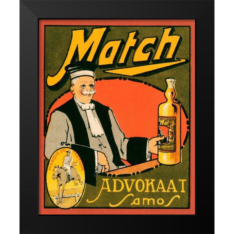 Match Advokaat Samos Black Modern Wood Framed Art Print by Vintage Booze Labels