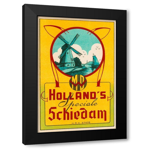 Hollands Speciale Schiedam Black Modern Wood Framed Art Print by Vintage Booze Labels