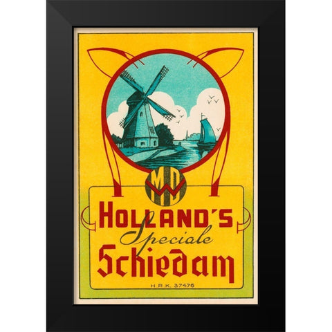Hollands Speciale Schiedam Black Modern Wood Framed Art Print by Vintage Booze Labels