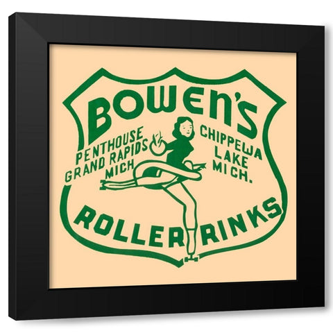 Bowens Roller Rinks Black Modern Wood Framed Art Print with Double Matting by Retrorollers