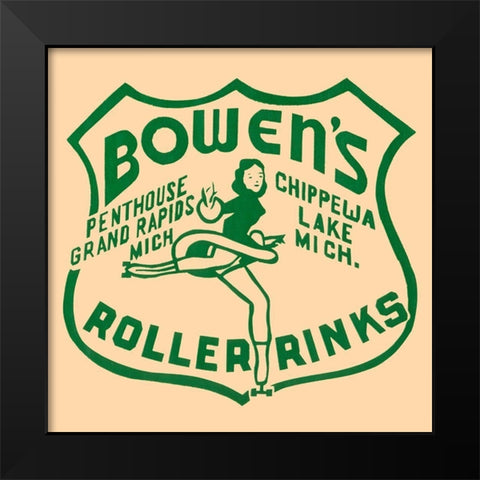 Bowens Roller Rinks Black Modern Wood Framed Art Print by Retrorollers