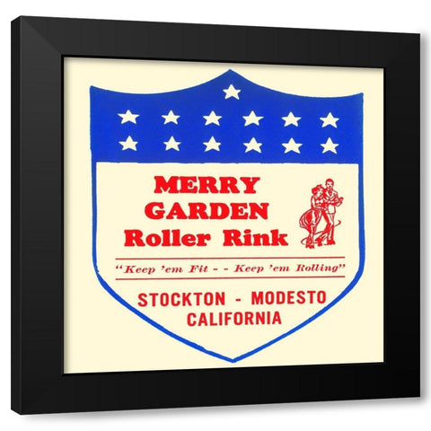 Merry Garden Roller Rink Black Modern Wood Framed Art Print by Retrorollers