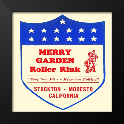 Merry Garden Roller Rink Black Modern Wood Framed Art Print by Retrorollers