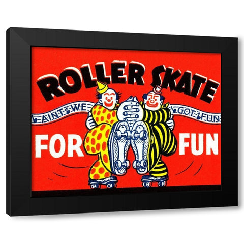 Roller Skate For Fun Black Modern Wood Framed Art Print by Retrorollers