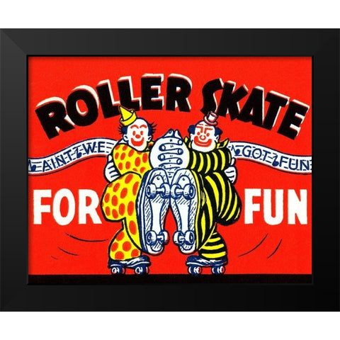 Roller Skate For Fun Black Modern Wood Framed Art Print by Retrorollers