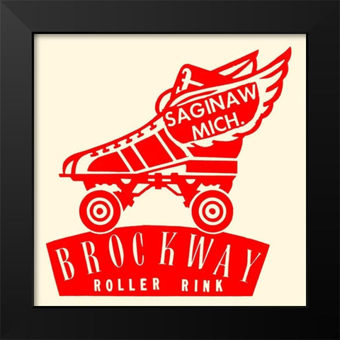 Brockway Roller Rink Black Modern Wood Framed Art Print by Retrorollers
