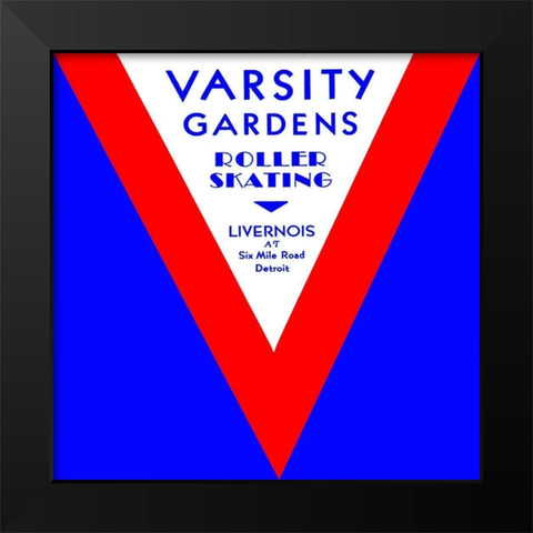 Varsity Gardens Roller Skating Black Modern Wood Framed Art Print by Retrorollers
