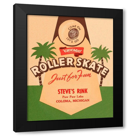 Roller Skate Just for Fun Black Modern Wood Framed Art Print by Retrorollers