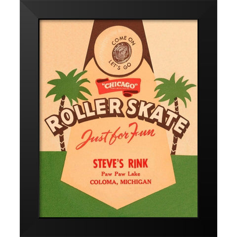 Roller Skate Just for Fun Black Modern Wood Framed Art Print by Retrorollers