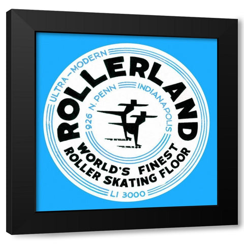 Rollerland Worlds Finest Roller Skating Floor Black Modern Wood Framed Art Print with Double Matting by Retrorollers