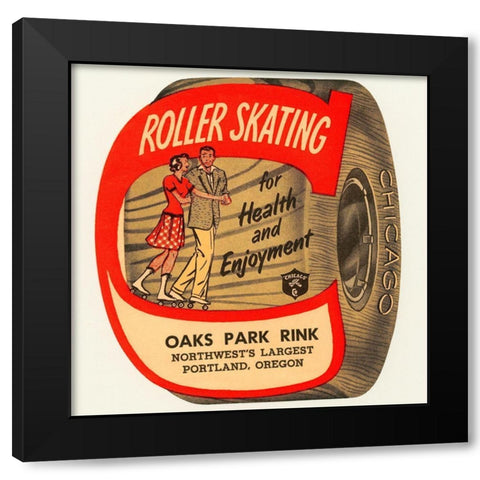 Roller Skating for Health and Enjoyment Black Modern Wood Framed Art Print with Double Matting by Retrorollers
