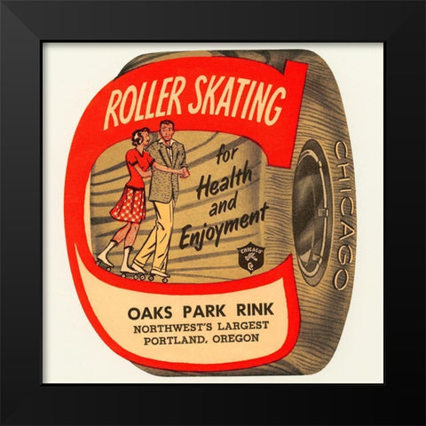 Roller Skating for Health and Enjoyment Black Modern Wood Framed Art Print by Retrorollers