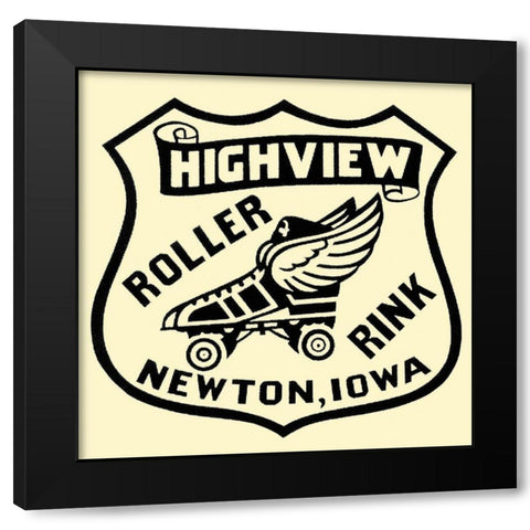Highview Roller Rink Black Modern Wood Framed Art Print by Retrorollers