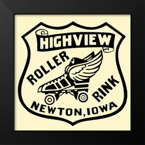 Highview Roller Rink Black Modern Wood Framed Art Print by Retrorollers