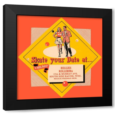 Skate Your Date Black Modern Wood Framed Art Print with Double Matting by Retrorollers