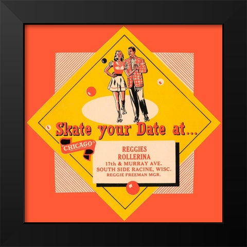 Skate Your Date Black Modern Wood Framed Art Print by Retrorollers