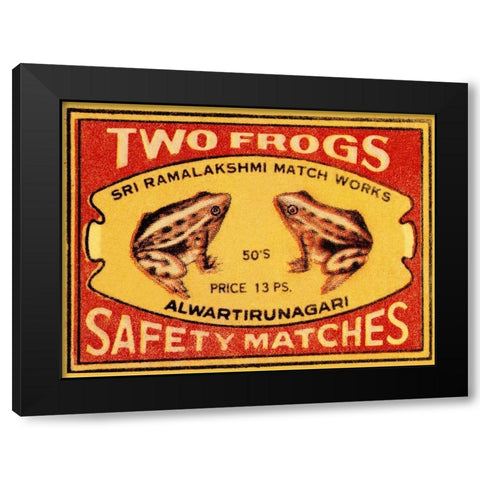 Two Frogs Safety Matches Black Modern Wood Framed Art Print by Phillumenart