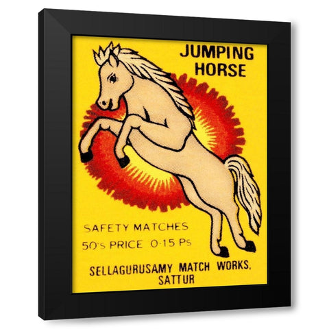 Jumping Horse Safety Matches Black Modern Wood Framed Art Print by Phillumenart