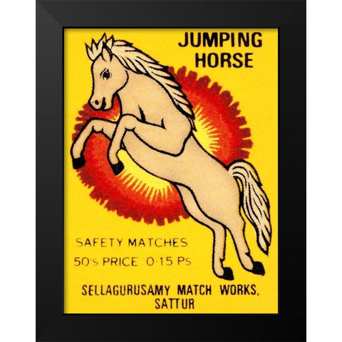 Jumping Horse Safety Matches Black Modern Wood Framed Art Print by Phillumenart