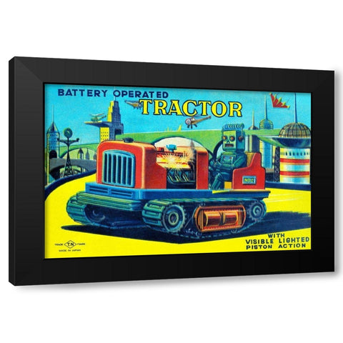 Battery Operated Tractor Black Modern Wood Framed Art Print with Double Matting by Retrotrans