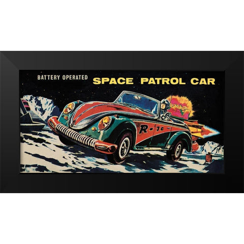 Battery Operated Space Patrol Car Black Modern Wood Framed Art Print by Retrotrans