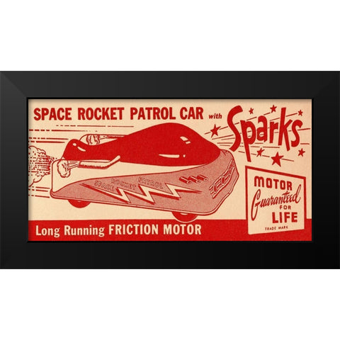 Space Rocket Patrol Car Black Modern Wood Framed Art Print by Retrotrans