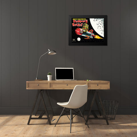 Mechanical Jumping Rocket Black Modern Wood Framed Art Print by Retrobot