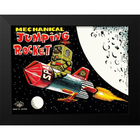 Mechanical Jumping Rocket Black Modern Wood Framed Art Print by Retrobot